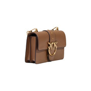 Brown leather crossbody bag with gold-tone metal clasp and chain strap in Pinko women beige polyurethane style 21cm