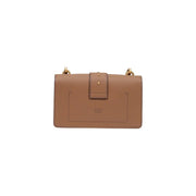 Pinko women beige polyurethane crossbody bag 21cm with tan leather minimalist flap and gold-tone hardware