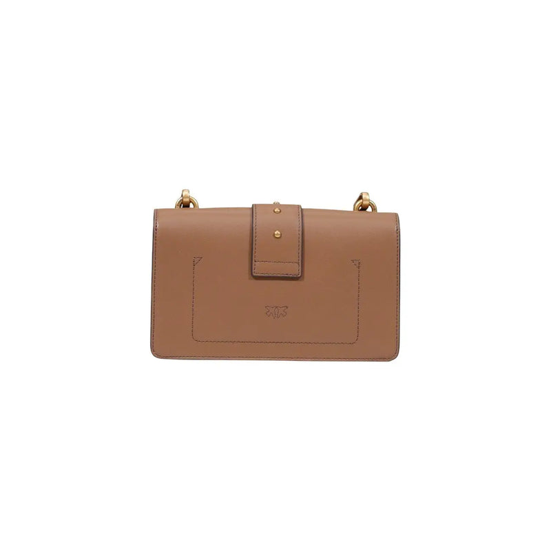 Pinko women beige polyurethane crossbody bag 21cm with tan leather minimalist flap and gold-tone hardware