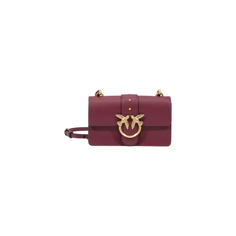 Pinko women beige polyurethane crossbody bag 21cm with burgundy leather and gold-tone bird-shaped clasp