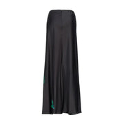 Pinko Schwarzer Maxirock aus Satin mit grüner Blumenstickerei an der Seitennaht