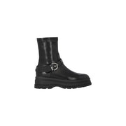Pinko women black leather ankle boots with silver-toned buckle and chunky sole for stylish everyday wear