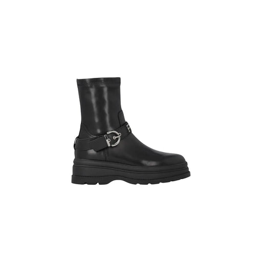 Pinko Schwarze Damen-Ankle-Boots aus Leder mit silberfarbener Schnalle und klobiger Sohle für einen stilvollen Alltagslook