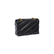 Pinko Kleine schwarze Damen-Ledertasche „Love Puff“ mit gestepptem schwarzem Leder und goldfarbenen Kettenriemen