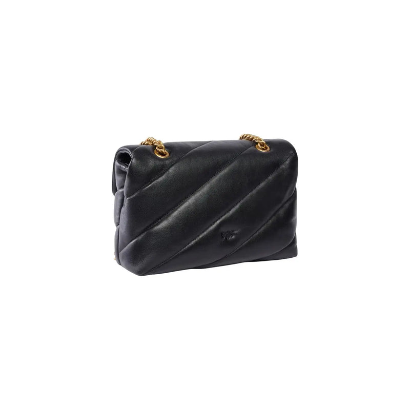 Pinko Kleine schwarze Damen-Ledertasche „Love Puff“ mit gestepptem schwarzem Leder und goldfarbenen Kettenriemen