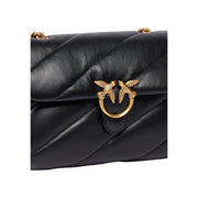 Pinko Kleine, schwarze, gesteppte Damen-Ledertasche „Love Puff“ mit goldfarbenem Vogelverschluss, Maße: B 26 x H 16 x L 9 cm