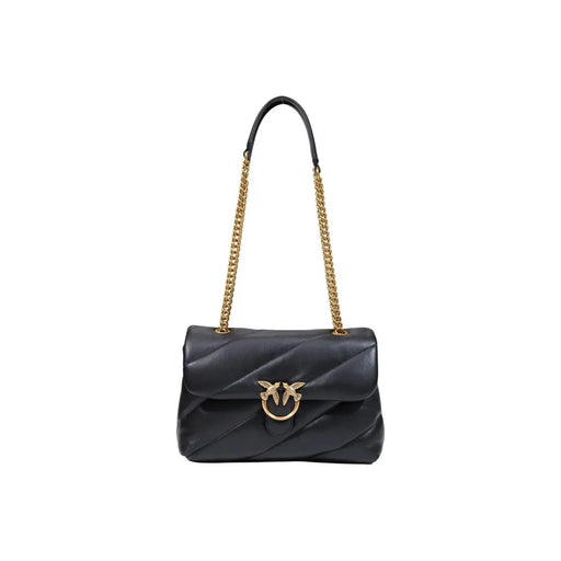 Pinko Schwarze Damen-Ledertasche „Love Puff“, kleine schwarze gesteppte Lederhandtasche mit goldfarbenem Kettenriemen und Vogelverschluss
