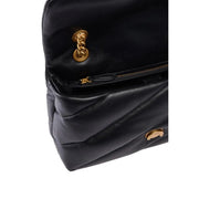 Pinko Kleine schwarze Love Puff-Tasche für Damen aus Leder mit Steppmuster, goldfarbenen Kettenbeschlägen und Reißverschlussanhängern