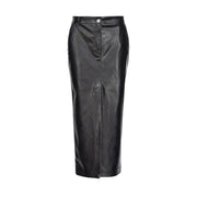 Pinko women black polyester skirt in faux leather with sleek glossy finish front zipper and front pockets