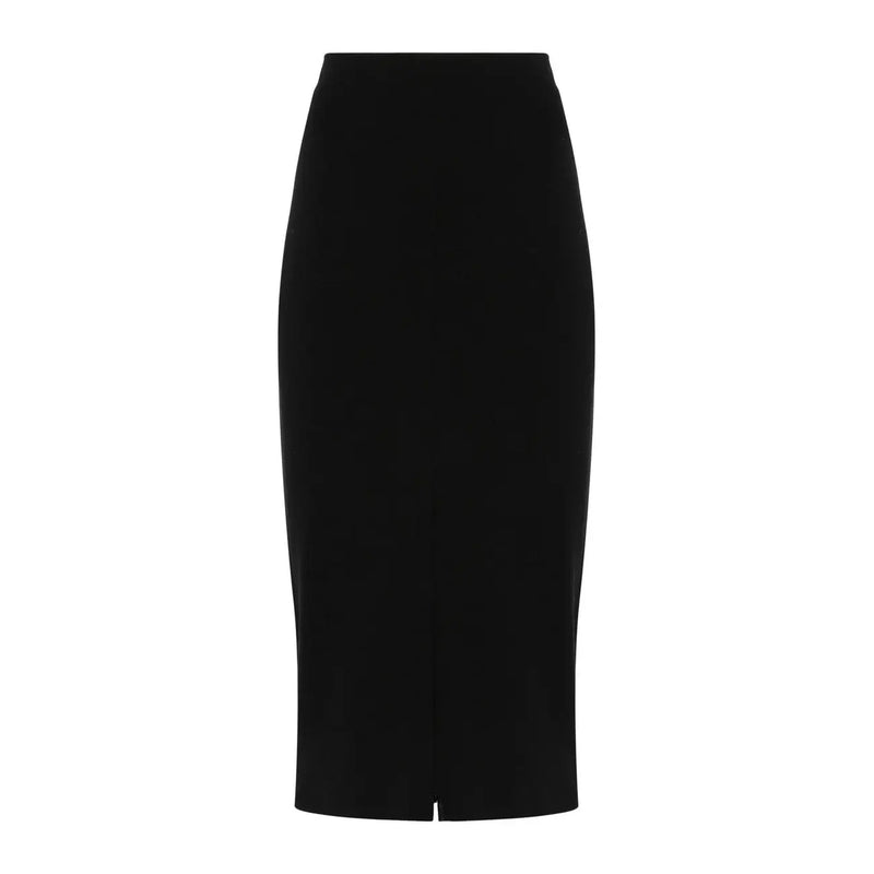Pinko women black viscose blend high waisted midi skirt with sleek form fitting silhouette and center front zipper