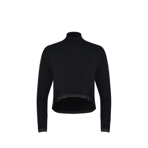 Pinko Schwarzer, kurzer Rollkragenpullover aus Wolle für Damen mit langen Ärmeln und dezent strukturiertem Saum
