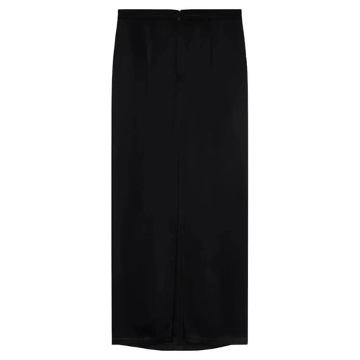 Pinko women black satin midi zip skirt with sleek straight cut and center front seam from spring summer collection
