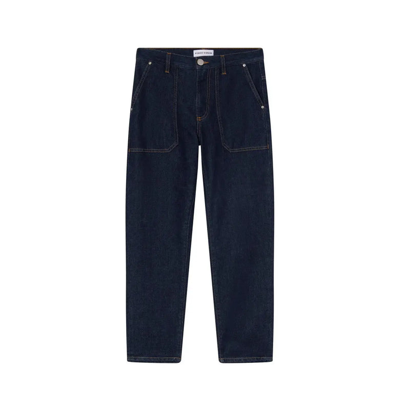 Pinko Damenjeans aus dunkelblauem Stretch-Baumwoll-Denim mit geradem Bein und markanten Vordertaschen.