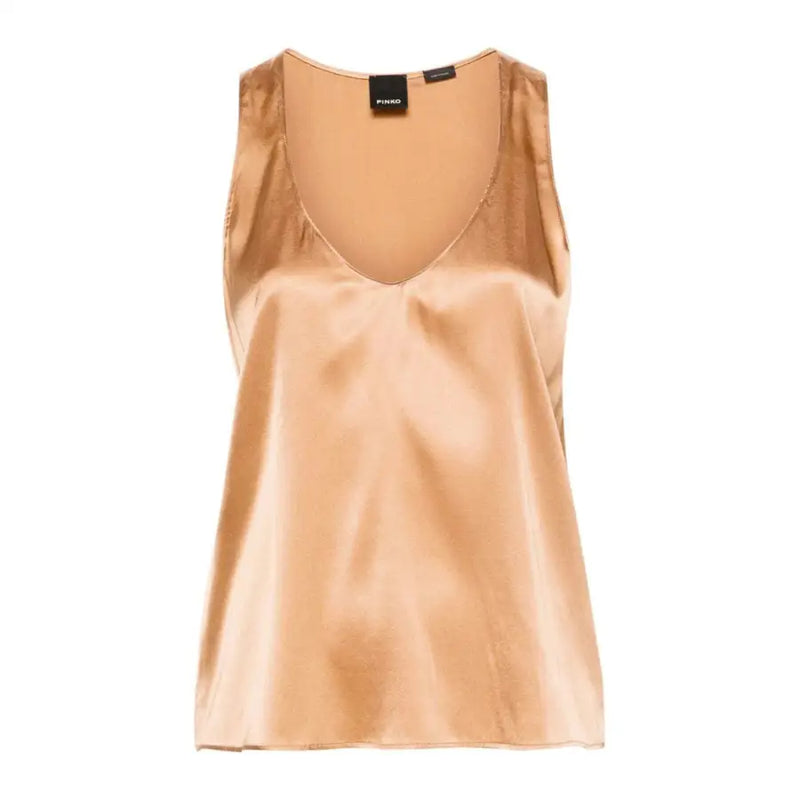 Pinko braunes Damen-Tanktop mit V-Ausschnitt top in elegantem, satiniertem Goldton