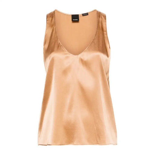 Pinko women brown V-neck tank top in sleek satin gold hue