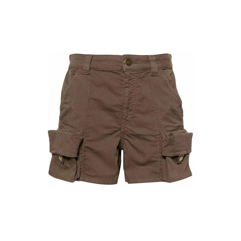 Pinko women cotton cargo shorts brown with multiple zip pockets and button closure in plain design