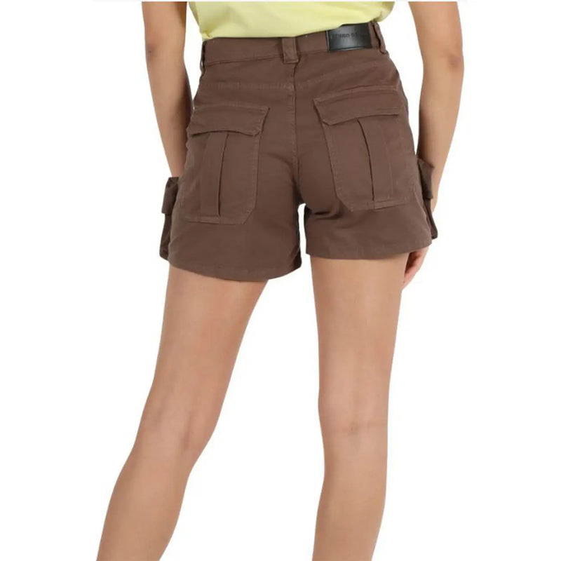 Pinko women cotton brown cargo shorts with multiple zip pockets and a black belt for casual wear