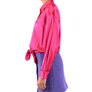 Pinko women fuchsia satin long sleeve blouse with tied waist classic silk shirt v_26080 front view
