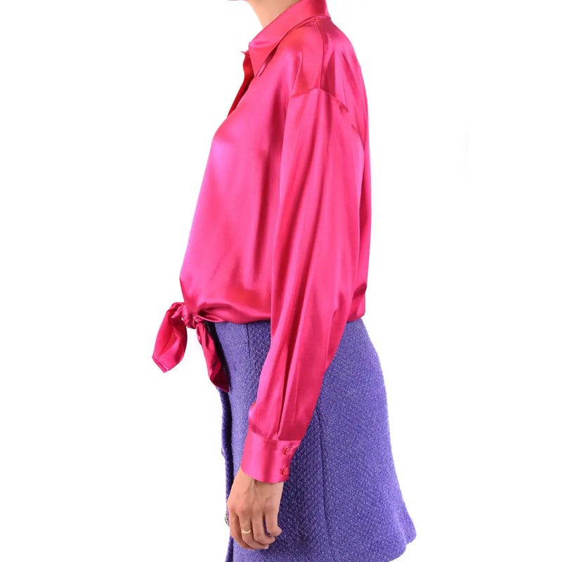 Pinko women fuchsia satin long sleeve blouse with tied waist classic silk shirt v_26080 front view