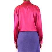 Pinko women fuchsia silk long sleeve classic shirt with vibrant satin texture and a classic collar