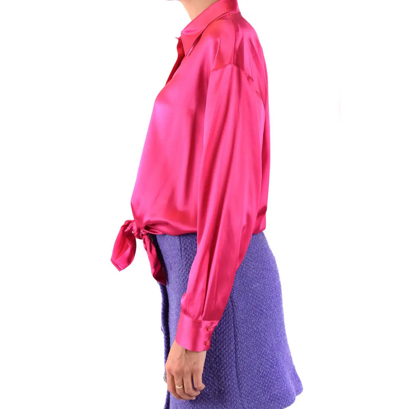 Pinko women fuchsia silk long sleeve classic shirt with vibrant satin finish and tied waist detail
