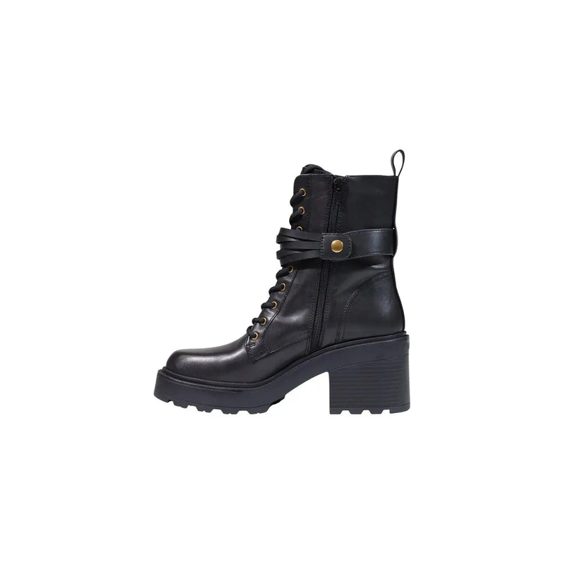 Pinko women leather ankle boots black leather combat boot with chunky block heel and lace-up front