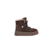 Pinko women leather ankle boots brown suede with plush shearling lining and chunky platform sole for winter wear
