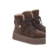 Pinko women leather ankle boots in brown suede with plush shearling lining and chunky platform sole for winter use