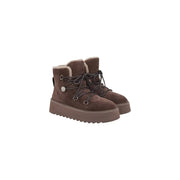 Pinko women leather ankle boots brown suede with plush shearling lining and chunky platform sole for winter wear