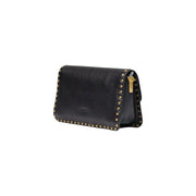 Pinko Schwarze Damen-Clutch aus Leder mit goldfarbenen Nieten und passendem Reißverschlussanhänger, kleine Größe 27 cm