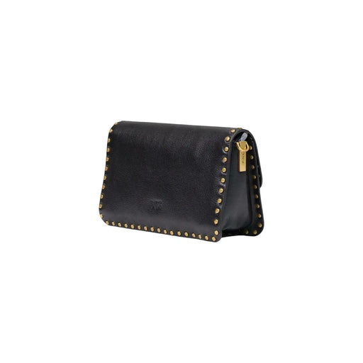 Pinko Schwarze Damen-Clutch aus Leder mit goldfarbenen Nieten und passendem Reißverschlussanhänger, kleine Größe 27 cm