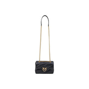 Pinko Schwarze, gesteppte Damen-Umhängetasche aus Leder mit goldfarbenem Kettenriemen und ikonischem Vogelverschluss, Größe 22 cm