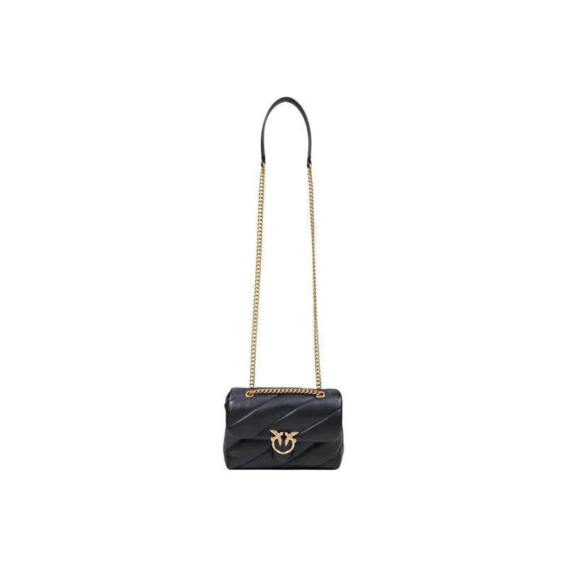 Pinko Schwarze, gesteppte Damen-Umhängetasche aus Leder mit goldfarbenem Kettenriemen und ikonischem Vogelverschluss, Größe 22 cm
