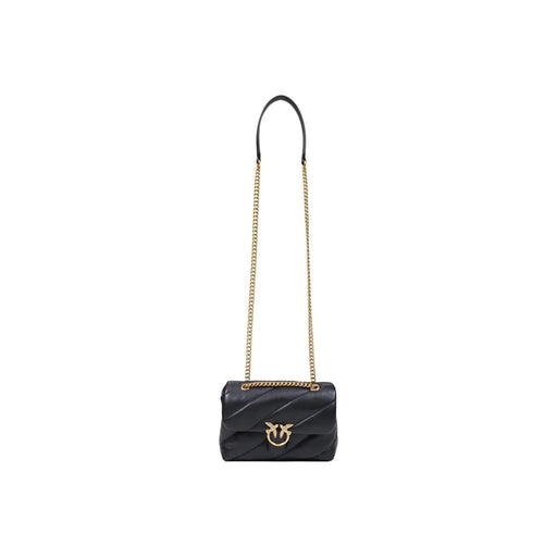 Pinko Schwarze, gesteppte Damen-Umhängetasche aus Leder mit goldfarbenem Kettenriemen und ikonischem Vogelverschluss, Größe 22 cm