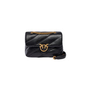 Pinko Damen-Umhängetasche aus Leder, 22 cm, schwarzes gestepptes Leder mit goldfarbener Kette und vogelförmigem Verschluss