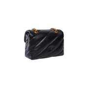 Pinko Schwarze Damen-Umhängetasche aus Leder, 22 cm, mit Steppmuster und goldfarbenem Kettenriemen