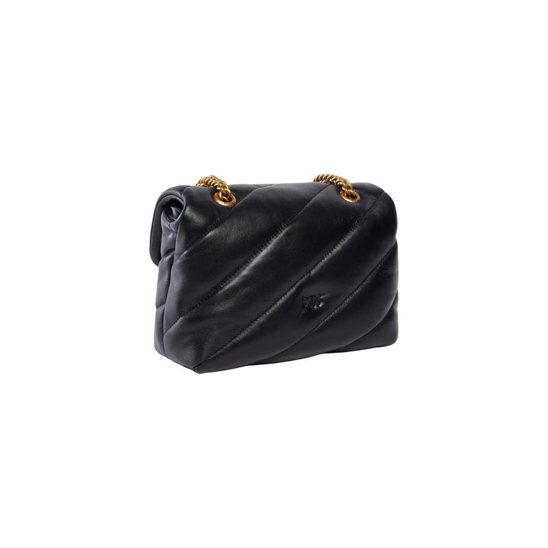 Pinko Schwarze Damen-Umhängetasche aus Leder, 22 cm, mit Steppmuster und goldfarbenem Kettenriemen