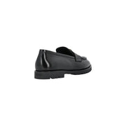 Pinko women leather slip on shoes black classic with black patent leather loafer and textured rubber sole