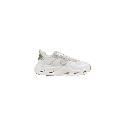 Pinko Weiße Damen-Sneaker aus Leder, Schnürung, lässig, mit dicker, gepolsterter Sohle und sportlichem Design in Weiß und Silber