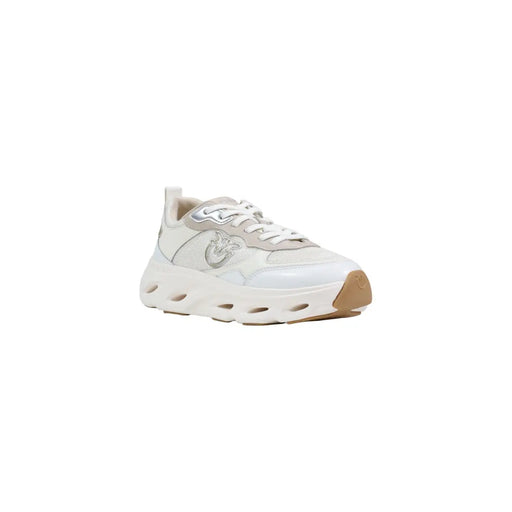 Pinko Weiße Damen-Sneaker aus Leder, Schnürung, lässig, in Weiß und Beige mit klobiger Sohle und silbernen Logo-Details
