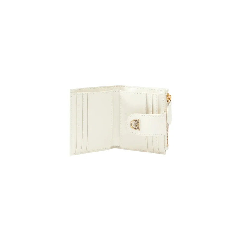 Weißes Leder Pinko Damengeldbörse mit goldfarbenem Reißverschluss und Logoverschluss, mehreren Fächern, Größe B 12 x H 10 x L 3 cm