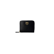 Pinko Schwarze Damen-Geldbörse aus Leder mit Reißverschluss und goldfarbenem Vogellogo-Verschluss, Maße: 10 x 12 x 2,5 cm