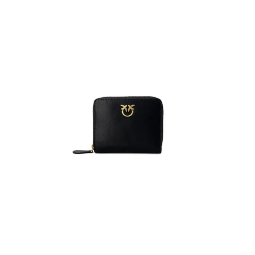 Pinko Schwarze Damen-Geldbörse aus Leder mit Reißverschluss und goldfarbenem Vogellogo-Verschluss, Maße: 10 x 12 x 2,5 cm