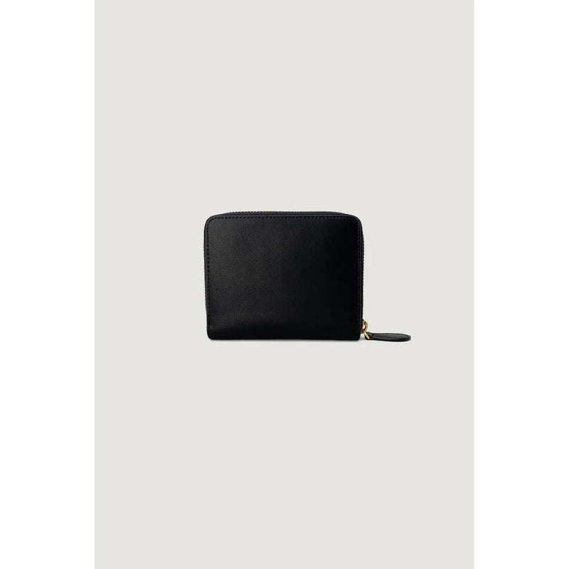 Pinko Schwarze Damen-Geldbörse aus Leder mit goldfarbenem Reißverschlussanhänger, Maße: 10 x 12 x 2,5 cm