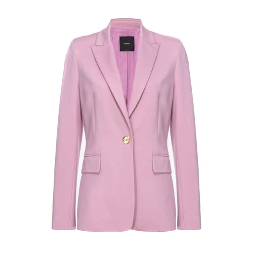 Pinko Lila Damenblazer aus hellrosa Polyester mit strukturierter Schulterpartie, Reverstasche und einem einzelnen goldenen Knopf