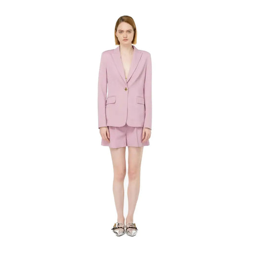 Pinko Damenblazer in Lila aus Polyester mit Reverstasche, zartrosa, tailliert, mit einem einzelnen goldenen Knopf und Pattentaschen