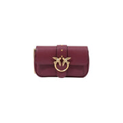 Pinko women red leather crossbody bag 20cm in burgundy with gold-tone bird clasp and chain strap