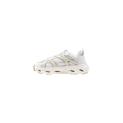 Pinko women slip on white leather sporty sneaker with chunky cushioned sole and metallic silver accents