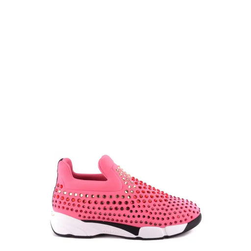 Pinko women sneakers pink fabric slip-on with rhinestone embellishments and white black sole
