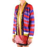 Pinko women striped mohair cardigan in vibrant red purple and yellow with sequined trim for stylish layering